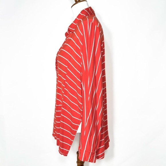 Free People Orange Stripe Dolman Sleeve Surplice V Neck Knit Relaxed Tunic Top L - Picture 5 of 12